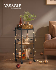 VASAGLE LRC062B01 serving trolley staged with decorative lights and serving props