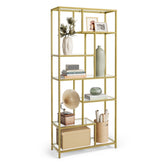 VASAGLE Six-Tier Glass Bookshelf — Metallic Gold ULGT502A01