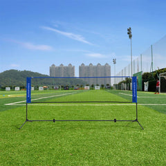 SONGMICS USYQ500V2 blue badminton net set up outdoors