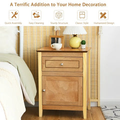 Costway Nightstand with Drawer Accent Side End Table Storage Cabinet Natural