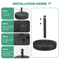 20-Inch Patio Umbrella Stand Water and Sand Filled, Outdoor Umbrella Base, Patio Outdoor Umbrella Holder Fits Poles 1.49in to 1.9in Diameter