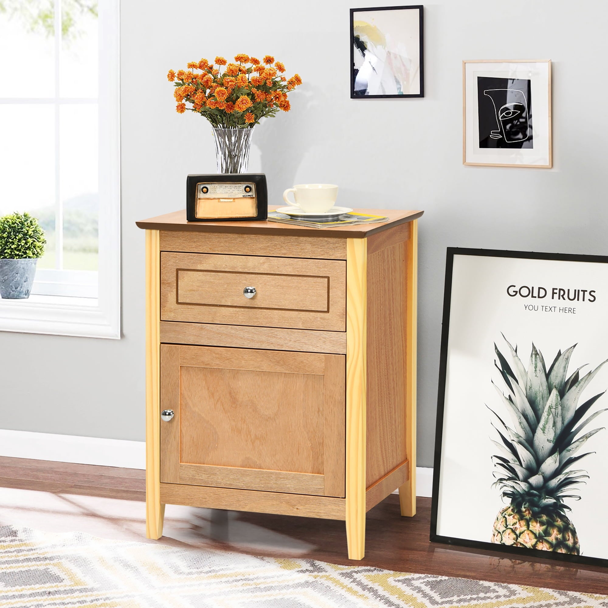 Costway HW66339NA natural nightstand staged in a room