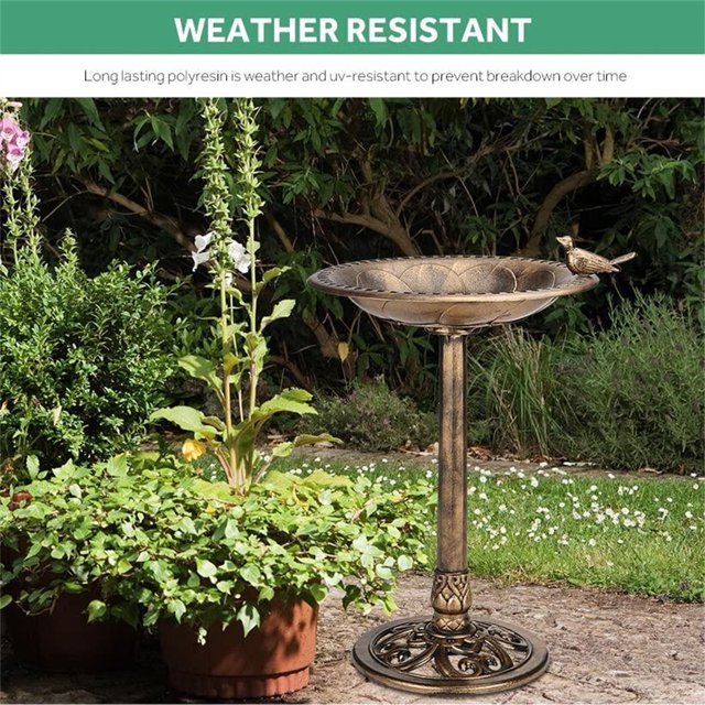 31-Inch Garden Bird Bath, 2 in 1 Weather-Resistant Outdoor Birdbath with Flower Planter Base