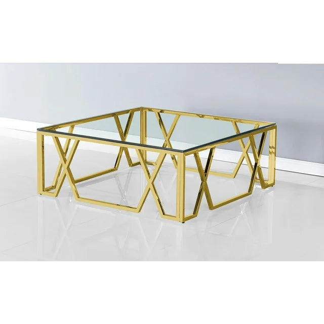 K-Living Titan Coffee Table with Clear Tempered Glass Top & Gold Polished Stainless-Steel Base