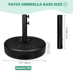 20-Inch Patio Umbrella Stand Water and Sand Filled, Outdoor Umbrella Base, Patio Outdoor Umbrella Holder Fits Poles 1.49in to 1.9in Diameter