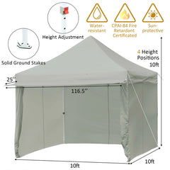 10 x 10 Feet Pop up Gazebo with 4 Height and Adjust Folding Awning, Gray