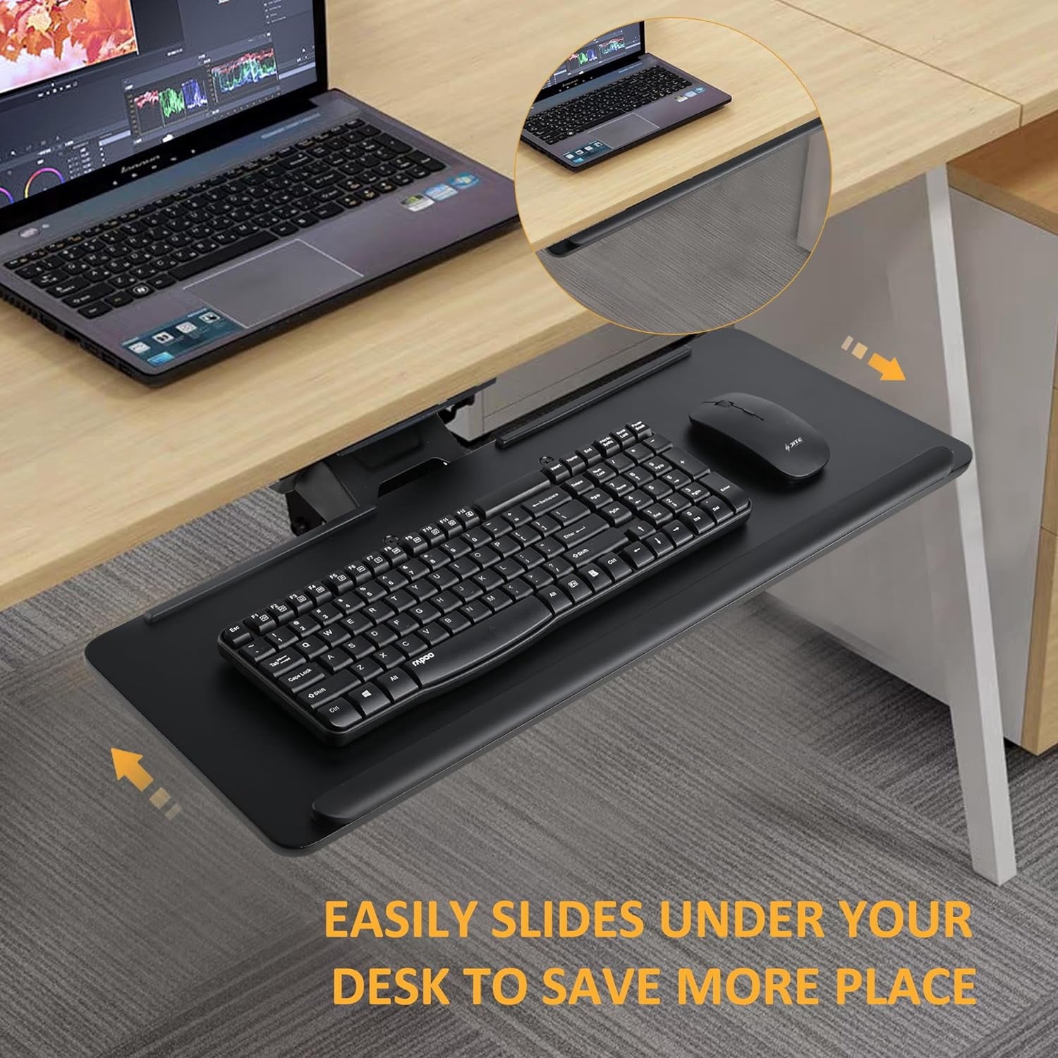 PrimeCables Adjustable Under-Desk Keyboard Tray — Black Cab-PC-08238 — sliding under-desk use