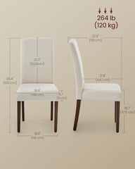 VASAGLE Dining Chairs, Parsons Chairs with Removable Fabric Cover, High Back, for Dining Room Kitchen, Set of 2, Thick Seat, 22.8 x 18.9 x 39.4 Inches, Cream White UKDC152W01