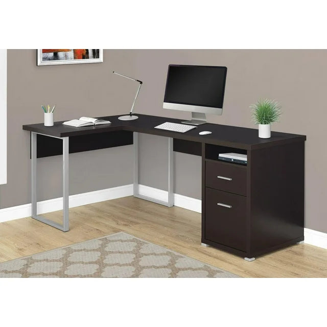 Monarch Specialties Computer Desk, Home Office, Corner, Left, Right Set-up, Storage Drawers, 80"l, L Shape, Work, Laptop, Metal, Laminate, Brown, Grey, Contemporary, Modern