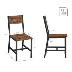 VASAGLE Dining Chair Set of 2, Rustic Wood Chairs with Metal Steel Frame, Easy to Assemble, Comfortable Seat, Modern Farmhouse Chair for Kitchen, Bedroom, Living Room, Rustic Brown and Ink Black