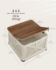 VASAGLE Farmhouse Coffee Table with Storage, Square Coffee Table for Living Room, Center Table with Flip-Top Lids, Honey Brown and Rustic White ULCT232W73