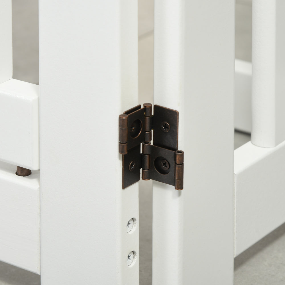 PawHut D06-046WT white four-panel pet gate — hinge and folding-panel detail