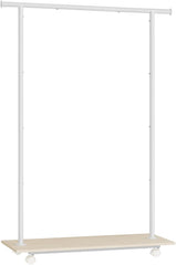 SONGMICS Clothes Rack with Wheels, Clothing Rack for Hanging Clothes, 38.8 Inches Metal Garment Rack with Shelf, Loads up to 110 lb, for Bedroom, Closet, Natural Beige and Cloud White UHSR151W01