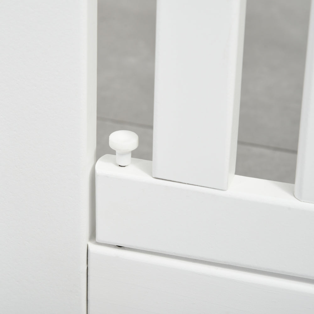 PawHut D06-046WT white four-panel pet gate — door latch detail