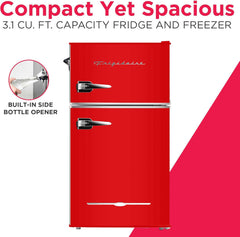 Frigidaire EFR840-RED 3.2 Cu Ft Red 2 Door Retro Bar Fridge with Side Bottle Opener