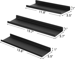 SONGMICS Set of 3 Wall Shelves, Metal Floating Shelves, Industrial Wall-Mounted Shelving for Decorations, Photos, Knickknacks, Multiple Layouts, 6 Screws Included for Mounting, Black ULFS12BK