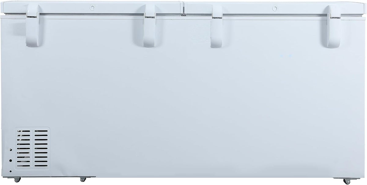 21 cu ft Double Door LID Garage-Ready Chest Freezer-White, Vinyl-Coated Baskets, Space-Saving Flat Back, Stay-Open, Front-Access Drain