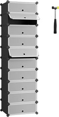 SONGMICS 10-Tier Shoe Rack,Plastic Cube Storage Organizer Units, DIY Modular Closet Cabinet with Doors, Includes Rubber Mallet and Anti-Tipping Device, Black ULPC10H