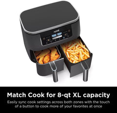 Ninja DZ201 Foodi – Friteuse à air comprimé DualZone 6 en 1 à 2 paniers avec 2 paniers à frire indépendants, Match Cook & Smart Finish pour rôtir, griller, déshydrater et plus encore pour des repas