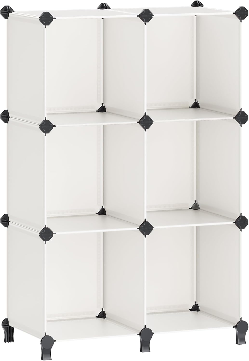 SONGMICS 6 Cube Storage Organizer, Modular Bookshelf, DIY Closet Organizers and Storage, Plastic Stackable Shelves, 11.8 x 11.8 x 11.8 Inch Cubes, with Feet and Rubber Mallet, Cream White ULPC111M01
