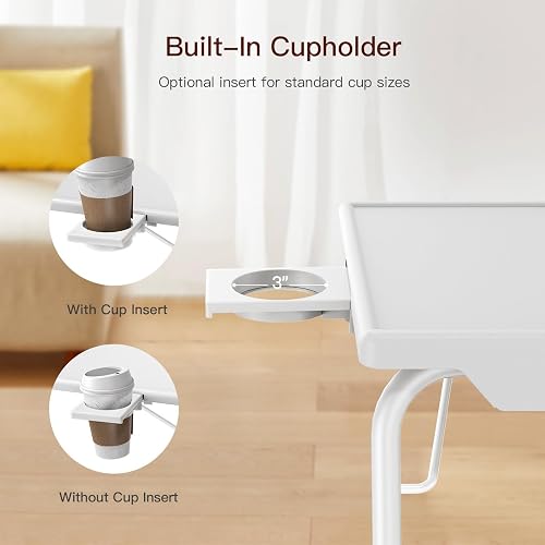 HUANUO Adjustable Folding TV Tray — White HNTT-W — cup-holder detail
