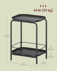 VASAGLE 2-Tier Outdoor Table, Small Side End Table with Tray Storage, Bedside Nightstand for Living Room, Bedroom, Modern Style, Ink Black ULET243B01