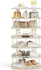 VASAGLE 7-Tier Shoe Rack, Rotating Shoe Rack Tower, Shoe Closet Organizer, Shoe Shelf, 28-35 Pairs, 23.6 x 23.6 x 47.2 Inches, for Entryway, Living Room, Closet, Cream White ULBS041W01