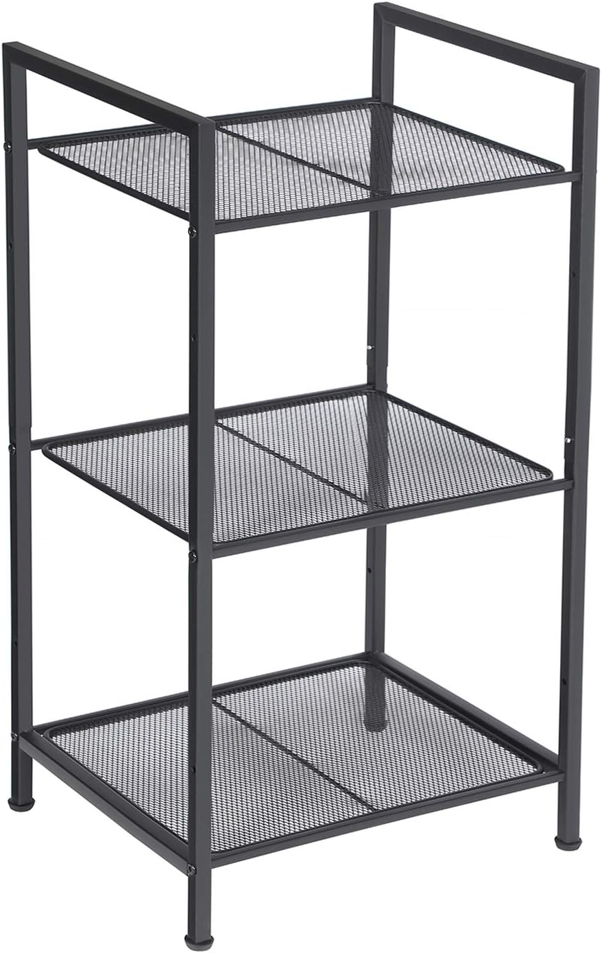SONGMICS 3-Tier Storage Rack, Bathroom Shelf, Extendable Plant Stand with Adjustable Shelf, for Bathroom, Living Room, Balcony, Kitchen, Black UBSC33BK
