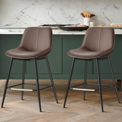 VASAGLE Bar Stools Set of 2, Counter Height Bar Stools with Back, Ergonomic Backrest, Synthetic Leather, Metal Legs, 24.4-Inch Tall Barstools for Kitchen Island Home Bar, Easy Assembly, Chestnut Brown