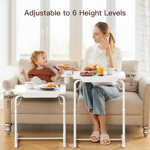 HUANUO Adjustable Folding TV Tray — White HNTT-W — height-adjustment view