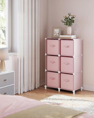 SONGMICS Cube Storage Organizer with Storage Boxes, Set of 6-Cube Organizer, 6 Collapsible Non-Woven Fabric Bins, Customizable, Space-Saving, Bedroom, Jelly Pink ULPC062R01