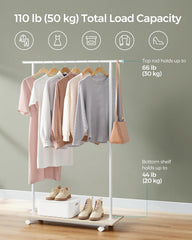 SONGMICS Clothes Rack with Wheels, Clothing Rack for Hanging Clothes, 38.8 Inches Metal Garment Rack with Shelf, Loads up to 110 lb, for Bedroom, Closet, Natural Beige and Cloud White UHSR151W01