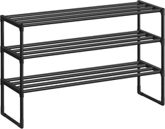 SONGMICS Shoe Rack, 3-Tier Shoe Organizer, Metal Storage Shelf, Upright or Upside Down, for 16-20 Pairs, Stackable, for Entryway, 11.8 x 36.2 x 21.7 Inches, Black ULSA303B02