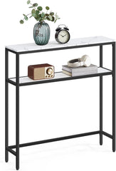 VASAGLE Console Table, 2-Tier Sofa Table, 7.9 x 31.5 x 31.5 Inches, Narrow Entryway Table, Modern Entry Table with 2 Shelves, for Living Room, Bedroom, Marble White and Ink Black ULNT130W59
