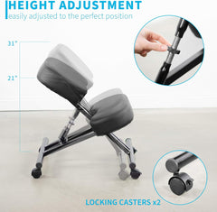 Ergonomic Kneeling Chair, Adjustable Stool for Home and Office - Improve Your Posture with an Angled Seat - Thick Comfortable Moulded Foam Cushions - Brake Casters