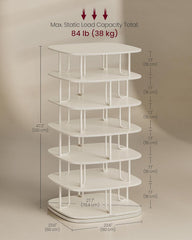 VASAGLE 7-Tier Shoe Rack, Rotating Shoe Rack Tower, Shoe Closet Organizer, Shoe Shelf, 28-35 Pairs, 23.6 x 23.6 x 47.2 Inches, for Entryway, Living Room, Closet, Cream White ULBS041W01