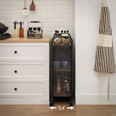 VASAGLE 3-Tier Narrow Storage Cart, Rolling Cart with Wheels, Steel Frame, Slim Storage Cart for Kitchen, Dining Room, Laundry Room, Adjustable Feet Included, Industrial Style, Rustic Brown and Black