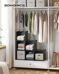 SONGMICS 6 Cube Storage Organizer, Modular Bookshelf, DIY Closet Organizers and Storage, Plastic Stackable Shelves, 11.8 x 11.8 x 11.8 Inch Cubes, with Feet and Rubber Mallet, Black ULPC06H