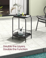 VASAGLE 2-Tier Outdoor Table, Small Side End Table with Tray Storage, Bedside Nightstand for Living Room, Bedroom, Modern Style, Ink Black ULET243B01