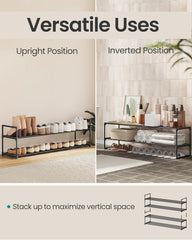 SONGMICS Shoe Rack, 2-Tier Shoe Organizer, Metal Storage Shelf, Upright or Upside Down, for 15-18 Pairs, Stackable, for Entryway, 11.8 x 46.1 x 13.4 Inches, Black ULSA032B01