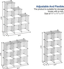 SONGMICS Metal Wire Cube Storage,9-Cube Shelves Organizer,Stackable Storage Bins, Modular Bookcase, DIY Closet Cabinet Shelf, 36.6”L x 12.2”W x 36.6”H, White