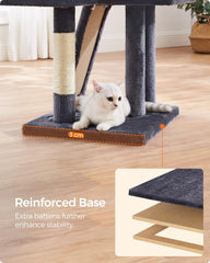 FEANDREA Cat Tree, 53.1-Inch Cat Tower for Indoor Cats, Multi-Level Cat Condo with Removable Washable Perch Cover, Cat Furniture with Scratching Post and Board, Basket, Cave, Smoky Gray PCT132G01