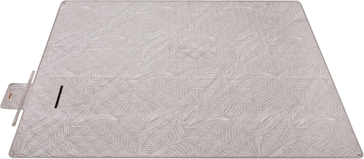 SONGMICS Picnic Blanket, 300 x 200 cm, with 4 Ground Pegs, Large Picnic Mat for Beach Park, Waterproof Layer, Machine Washable, Foldable, Leaf Pattern and Khaki GCM010B03