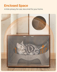 Feandrea Cat Tree with Litter Box Enclosure, 2-in-1 Modern Cat Tower, 55.1-Inch Cat Condo with Scratching Posts, Removable Pompom Sticks, Rustic Brown UPCT113X01