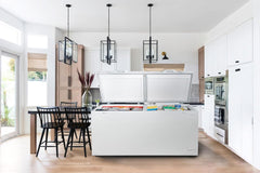 21 cu ft Double Door LID Garage-Ready Chest Freezer-White, Vinyl-Coated Baskets, Space-Saving Flat Back, Stay-Open, Front-Access Drain