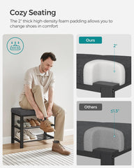 SONGMICS Shoe Bench, Storage Bench, Entryway Bench with Cushion, Shoe Shelf with Seat, Space-Saving, Modern Style, for Living Room, Bedroom, Hallway, Dark Gray and Ink Black ULBS576B33