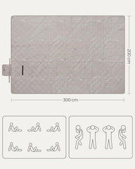 SONGMICS Picnic Blanket, 300 x 200 cm, with 4 Ground Pegs, Large Picnic Mat for Beach Park, Waterproof Layer, Machine Washable, Foldable, Leaf Pattern and Khaki GCM010B03