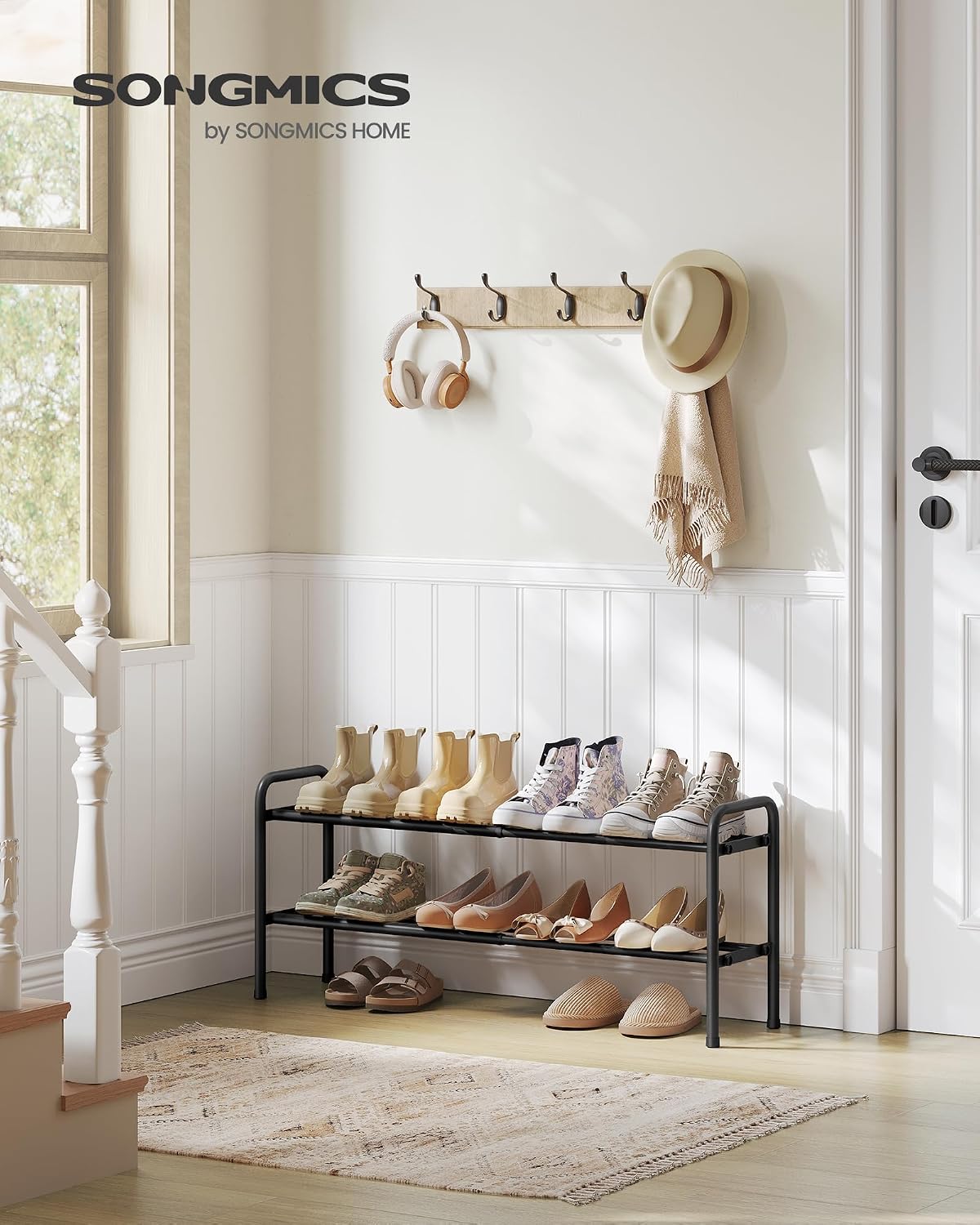 SONGMICS Expandable Two-Tier Shoe Rack - Ink Black ULMR029B01 - entryway setting