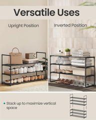 SONGMICS Shoe Rack, 3-Tier Shoe Organizer, Metal Storage Shelf, Upright or Upside Down, for 16-20 Pairs, Stackable, for Entryway, 11.8 x 36.2 x 21.7 Inches, Black ULSA303B02
