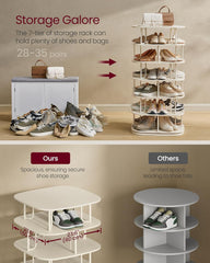 VASAGLE 7-Tier Shoe Rack, Rotating Shoe Rack Tower, Shoe Closet Organizer, Shoe Shelf, 28-35 Pairs, 23.6 x 23.6 x 47.2 Inches, for Entryway, Living Room, Closet, Cream White ULBS041W01